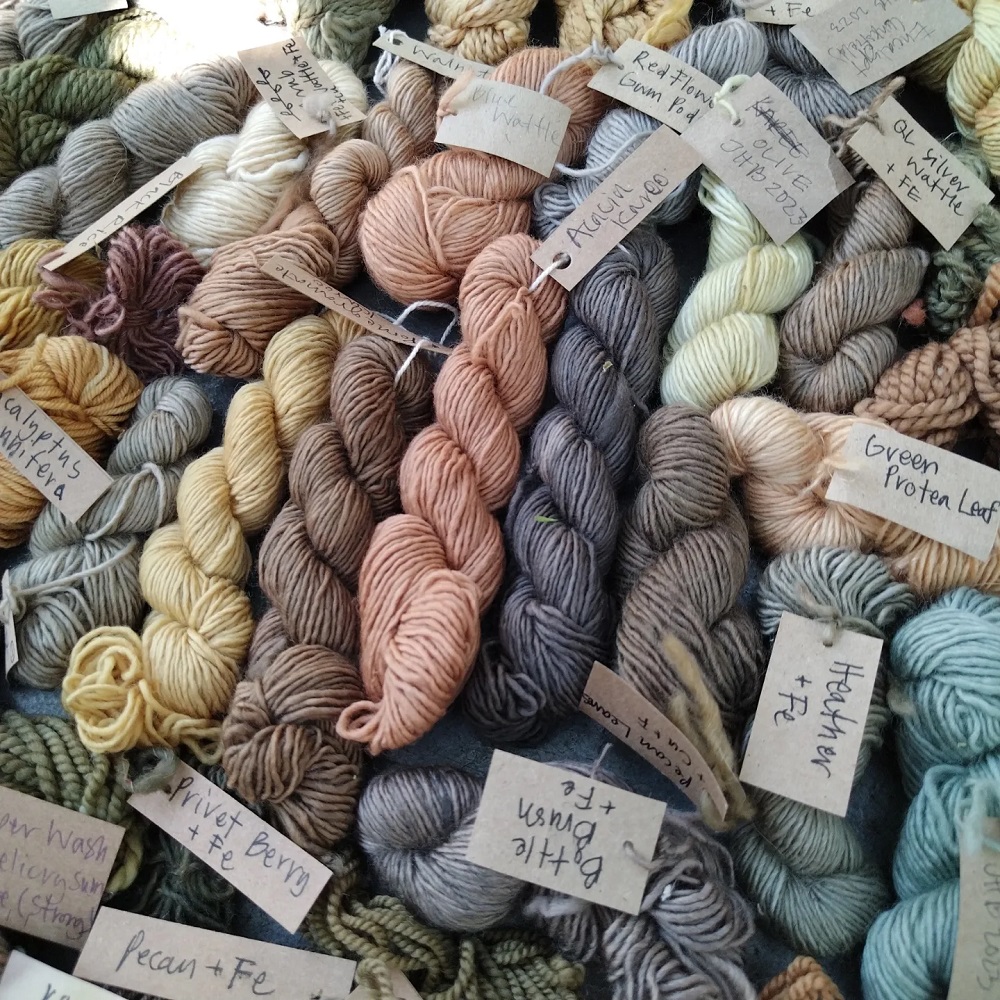 Workshops include natural fiber spinning, botanical dyeing, and botanical printing on wool.