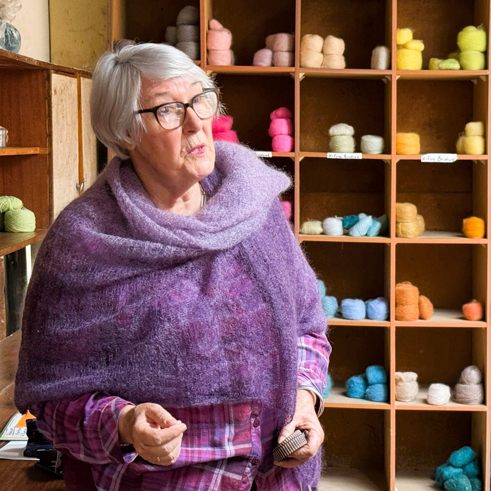 Adele Cutten teaching a Mohair workshop in her factory.